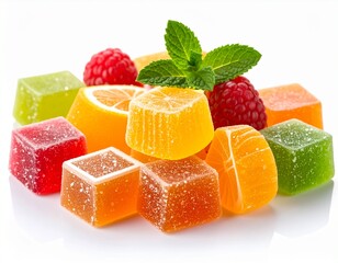 Fruit jelly candies isolated on white background