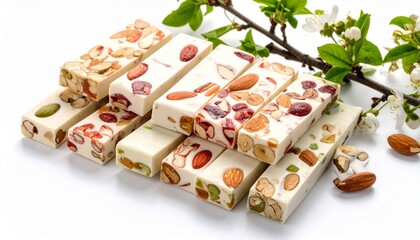 Fruit nougat sticks isolated on white background 
