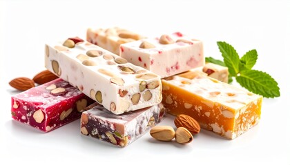 Fruit nougat sticks isolated on white background 