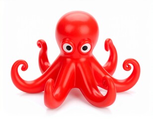 Funny and cross eyed red rubber octopus isolated on white background