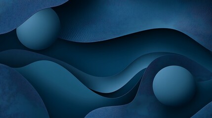 Abstract navy blue layered design with spheres