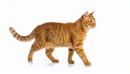Ginger cat walks isolated on white background