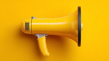 Yellow megaphone on solid yellow background, symbolizing clear and powerful business communication