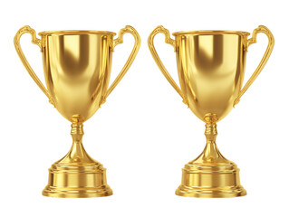 Two Golden Trophies on Transparent Background, PNG