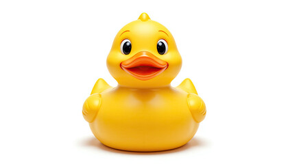 A single yellow rubber duck with an orange beak on a white background