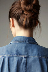 Woman with Updo and Denim Jacket Back View