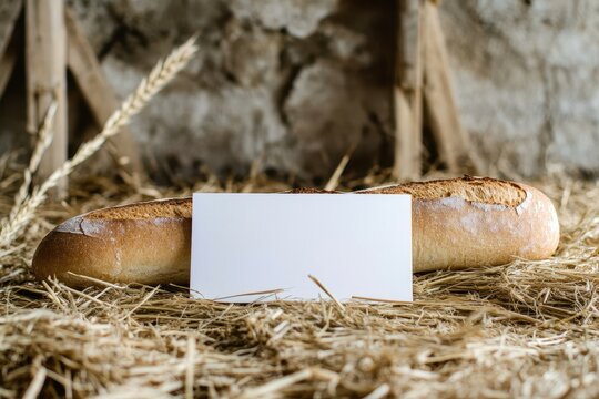 Farm Business Cards. Blank Bakery Branding Mockup on Hay Background