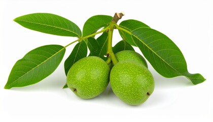Green walnuts isolated on white background 