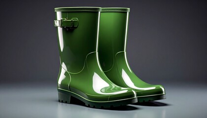 Green wellington boots isolated on white background 