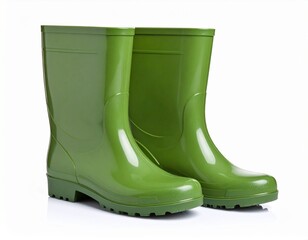 Green wellington boots isolated on white background 