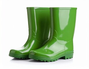 Green wellington boots isolated on white background 