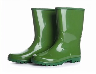 Green wellington boots isolated on white background 