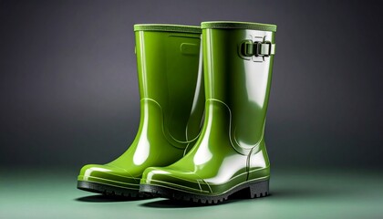 Green wellington boots isolated on white background 