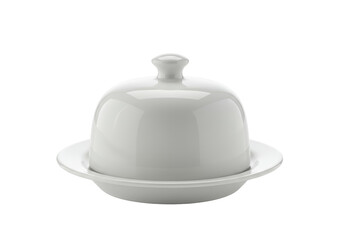 Isolated White Ceramic Butter Dish with Lid