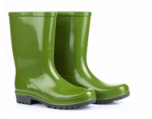 Green wellington boots isolated on white background 
