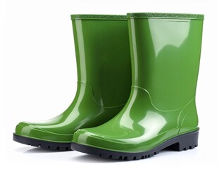 Green wellington boots isolated on white background 