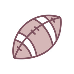 American football ball icon. Oval-shaped sports equipment used in football games. Cute hand drawn illustration on white background. Vector 10 EPS.