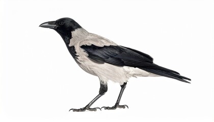 Obraz premium Grey hooded crow walks isolated on white background