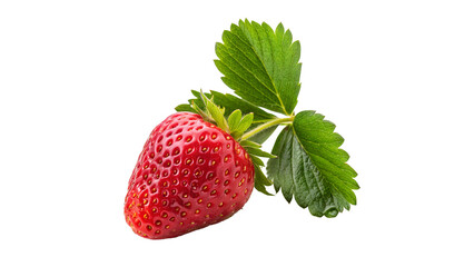 Juicy vibrant red Strawberry with fresh green leaves isolated transparent background   natural...