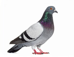 Fototapeta premium Grey pigeon standing isolated on white background