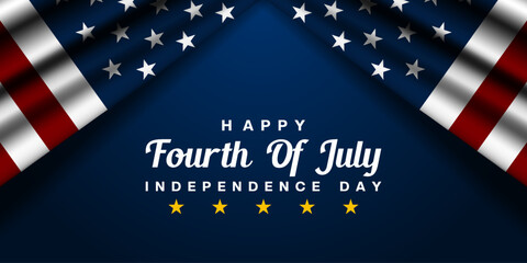 Fourth Of July Is Independence Day. American flags and star. Great for posters, banners and social media. Blue background.