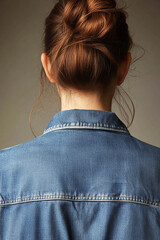 Woman with Updo and Denim Jacket Back View