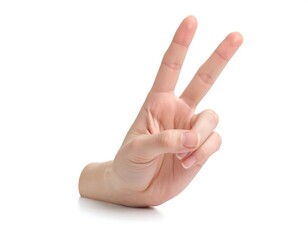 Hand making peace sign isolated on white background