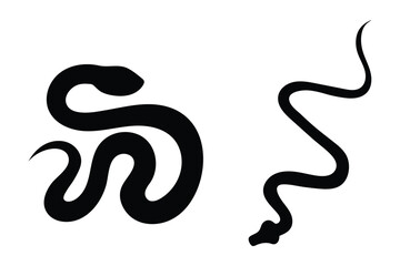 Black silhouette of a coiled snake with an upright head and curved tail, symbolizing danger and venomous creatures. snake icon vector glyph style design. Snake , logo. Snake icons set in black fiiled.