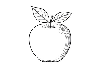 Isolated Apple Outline Sketch in Black and White