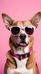 dog with pink sunglasses