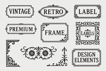 Vintage retro premium labels frames typography design elements