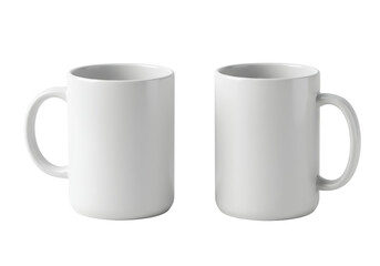 Isolated Two White Ceramic Coffee Mugs Side-by-Side