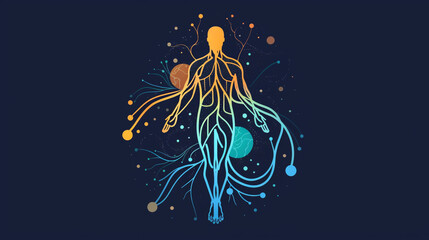 Dynamic energy flow pulses through the body, illuminating pathways and fueling every movement with vibrant intensity.