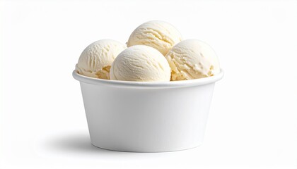 Ice cream balls in paper cup isolated on transparent white background