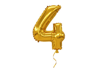 Isolated Golden Number Four Balloon Floating Freely