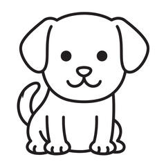 Fototapeta premium Adorable outline illustration of a sitting cartoon puppy dog in black and white silhouette