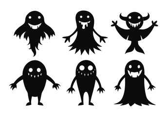 Spooky Cute Halloween Monster Silhouettes Free Vector Graphics