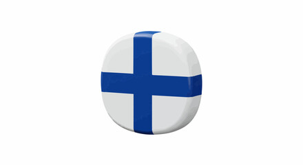 Finland flag displayed on a round shape against a simple background. The flag features a blue cross on a white background