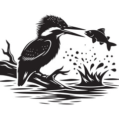 Kingfisher Bird Hunting Silhouette Vector Graphic Design Download Now