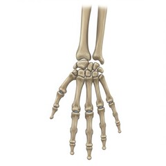 Human hand skeleton isolated on transparent background for medical illustration, anatomy study, educational resources.