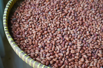 Close-up of raw peanuts in shell