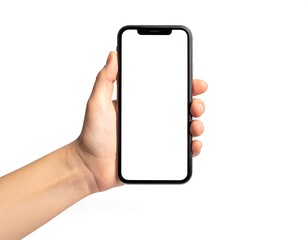 Hand holding modern smartphone with blank screen
