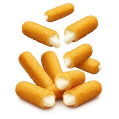 Fototapeta premium Mozzarella sticks isolated on transparent background for snack, appetizer, and party food use cases.