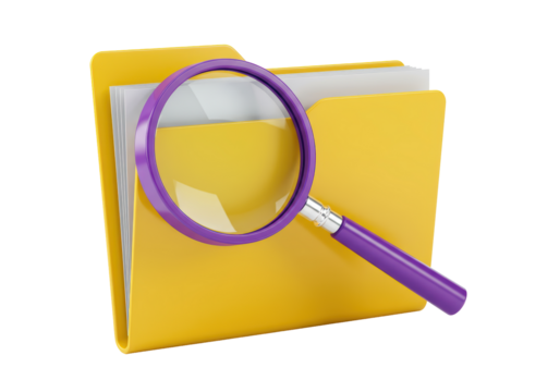 Isolated Magnifying Glass Over Yellow File Folder