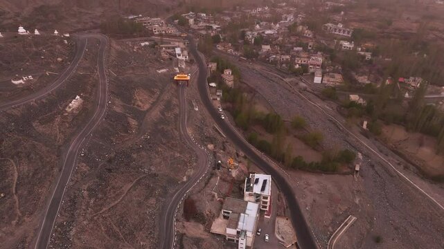 Aerial Drone View of Diskit Monastery &ndash; Timeless Spirituality Amidst Nubra Valley&rsquo;s Barren Beauty