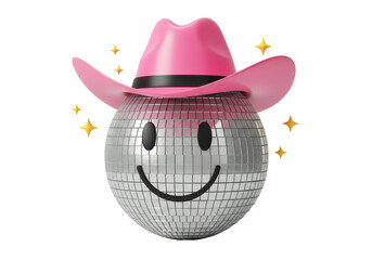 Isolated Disco Ball Smiley Face with Cowboy Hat