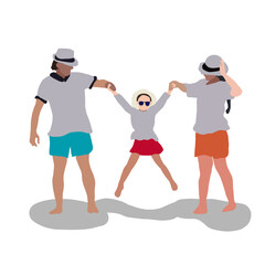 Fototapeta premium Family Beach Vacation: Parents and Child Holding Hands