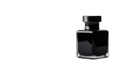 Classic ink bottle filled with rich black ink, writing supply and artistic tool for calligraphy or drawing, isolated on white background