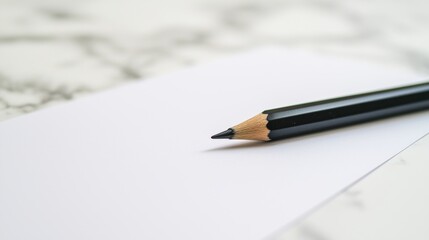 Fototapeta premium A black pencil with a wooden tip rests on a white piece of paper.