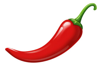 Isolated Shiny Red Chili Pepper with Green Stem